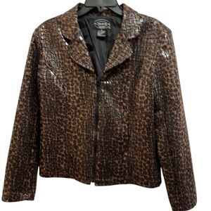 Selene Sport Women's 8 Black Brown  Bomber Jacket Crocodile Print Vintage Y2K